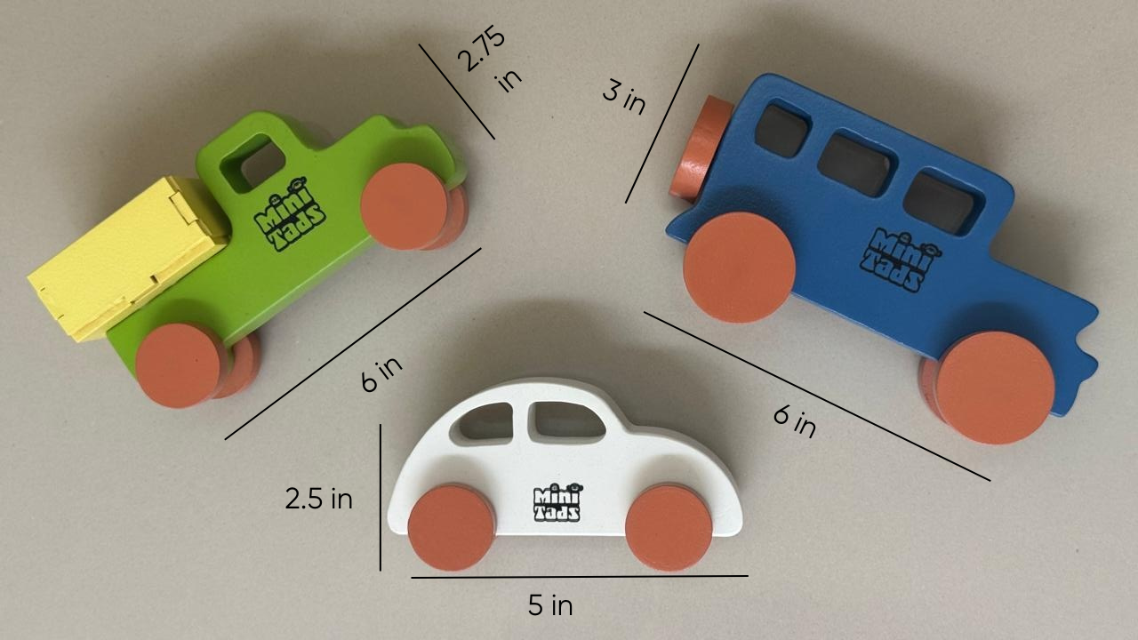 MiniTads Wooden Vehicles Set – Eco-Friendly Toys for Motor Skills & Imaginative Play