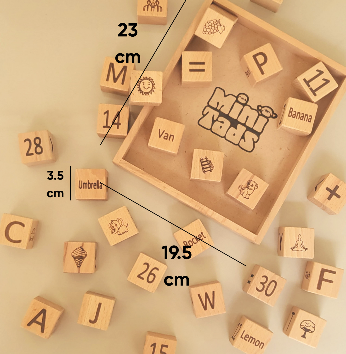 Wooden Learning Blocks – 30 Piece Toy with Tray