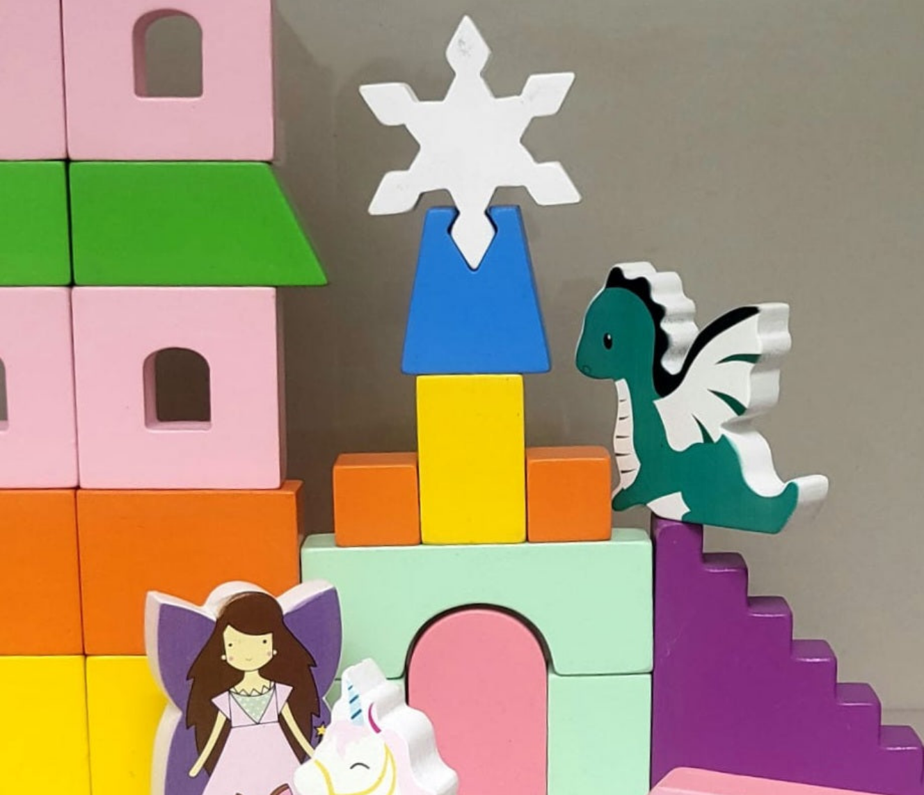 MiniTads Enchanted Castle – Wooden Fantasy Building Set ( 29 Pieces of Big Size )