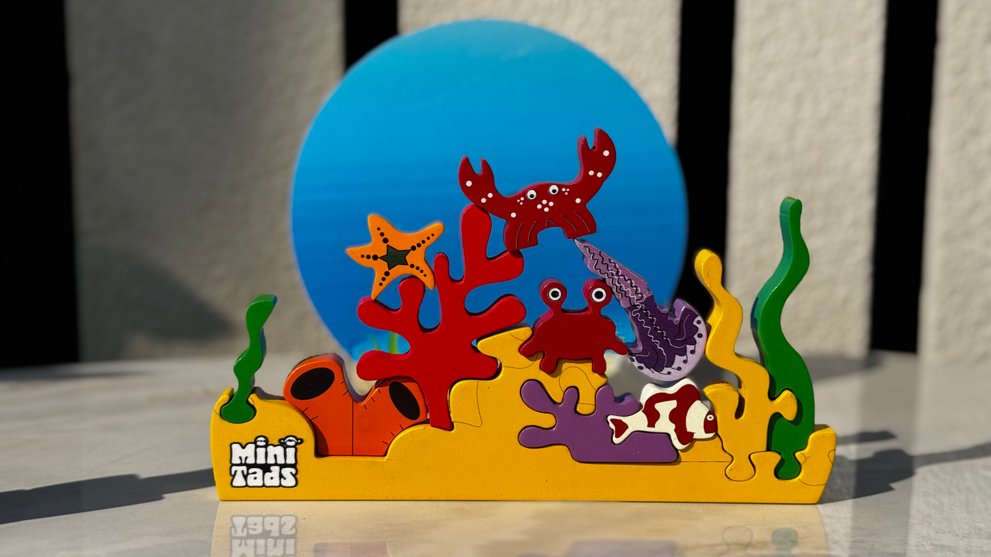 MiniTads Ocean Wonders – Wooden Coral Reef & Sea Life Playset ( 23 Peice of Sea Creatures )