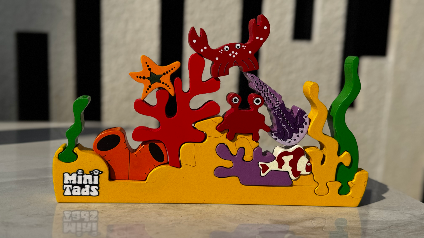 MiniTads Ocean Wonders – Wooden Coral Reef & Sea Life Playset ( 23 Peice of Sea Creatures )