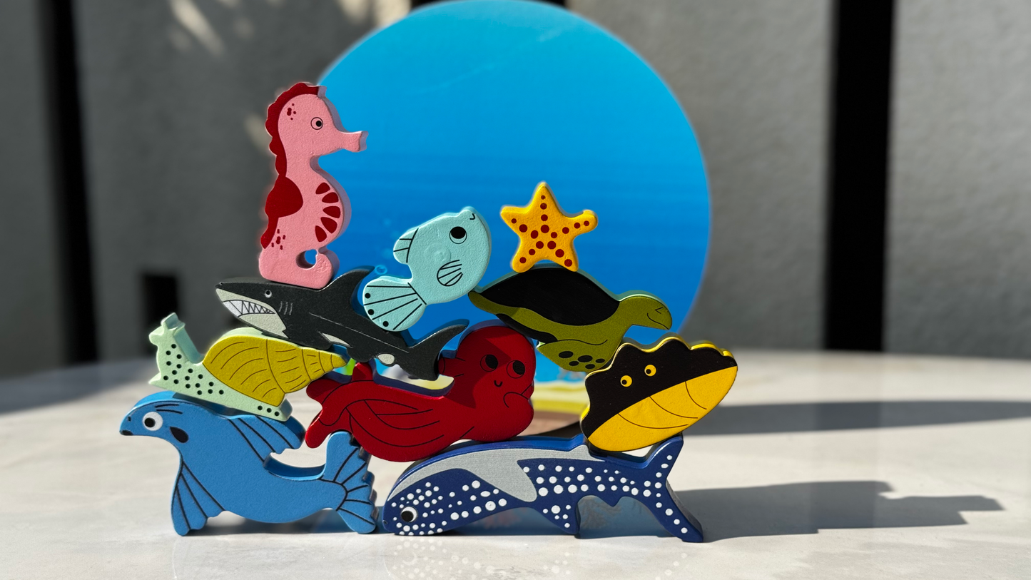 MiniTads Ocean Wonders – Wooden Coral Reef & Sea Life Playset ( 23 Peice of Sea Creatures )