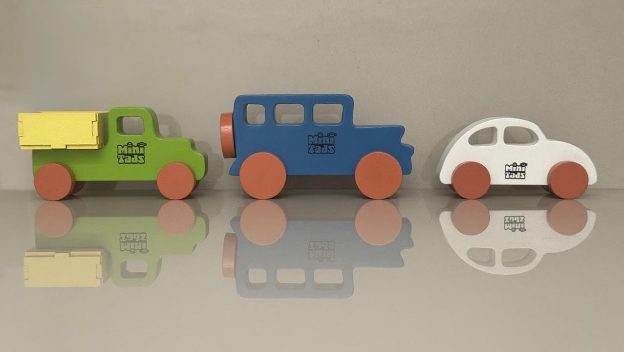 MiniTads Wooden Vehicles Set – Eco-Friendly Toys for Motor Skills & Imaginative Play