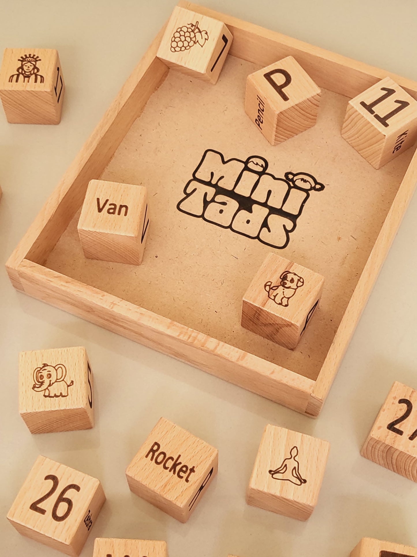 Wooden Learning Blocks – 30 Piece Toy with Tray