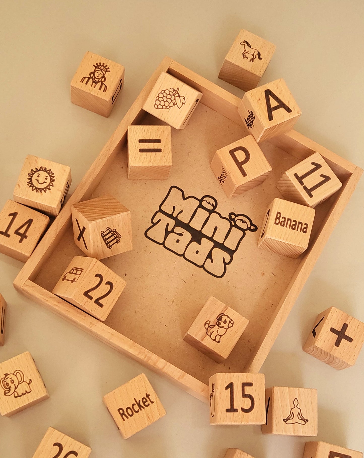Wooden Learning Blocks – 30 Piece Toy with Tray