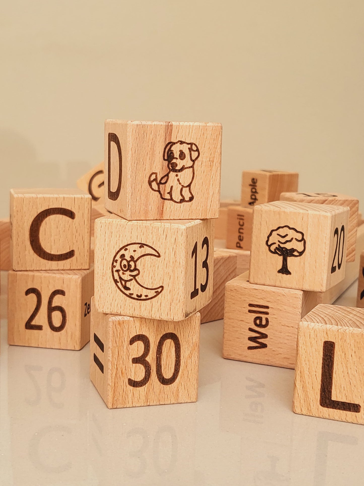Wooden Learning Blocks – 30 Piece Toy with Tray