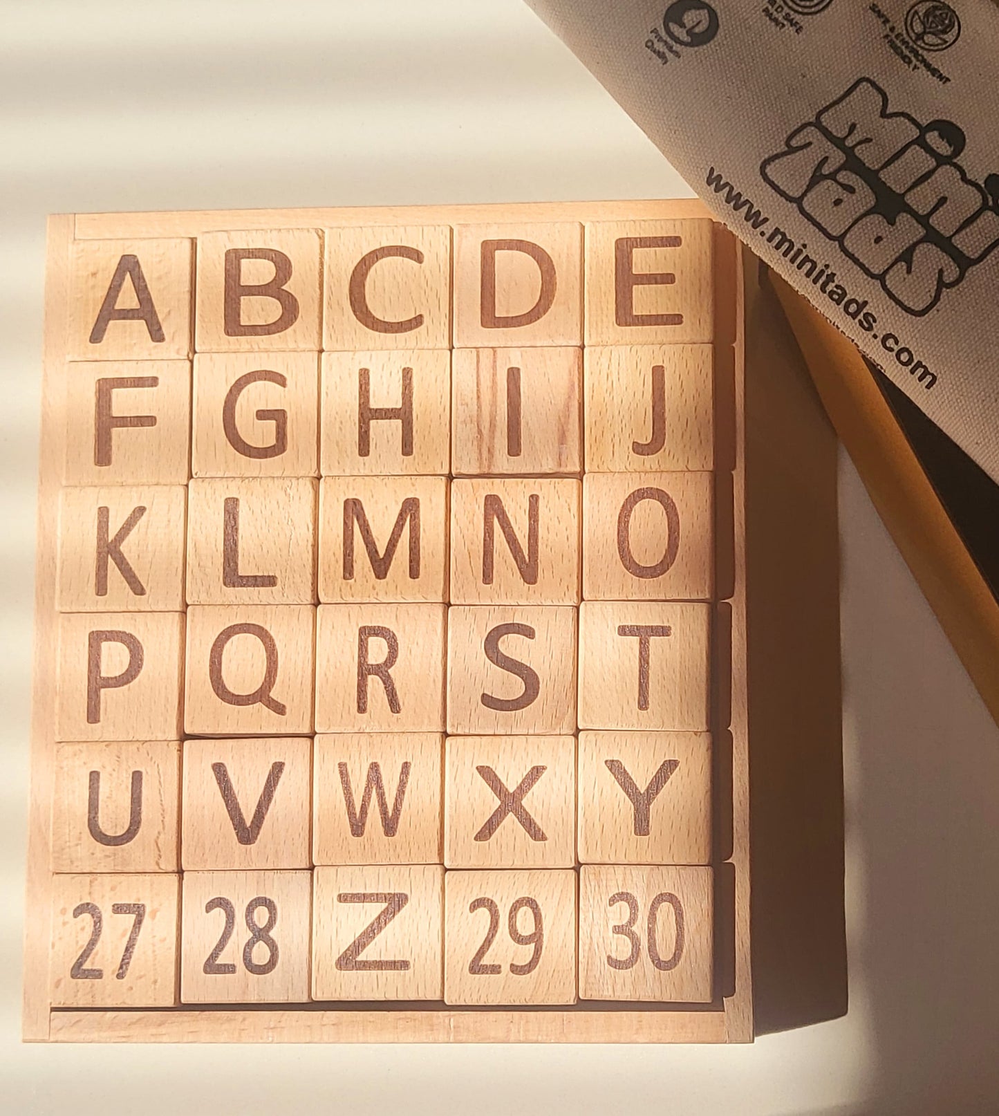 Wooden Learning Blocks – 30 Piece Toy with Tray