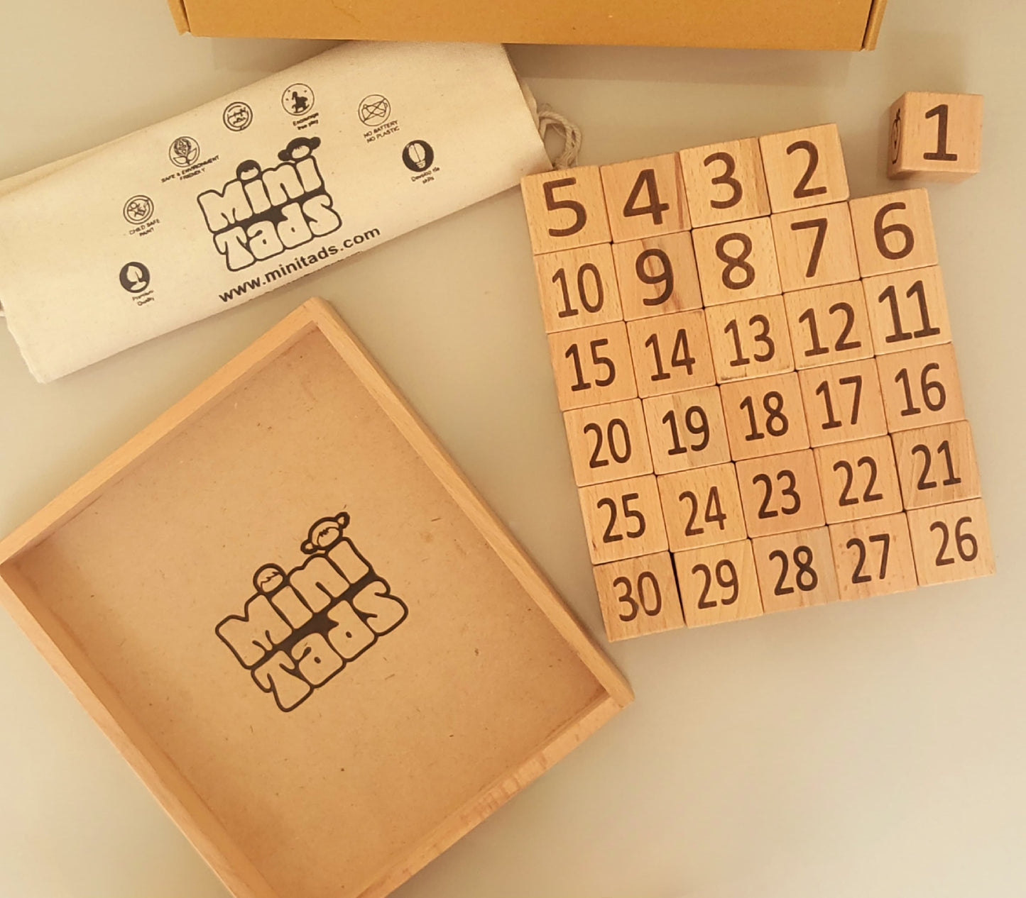 Wooden Learning Blocks – 30 Piece Toy with Tray