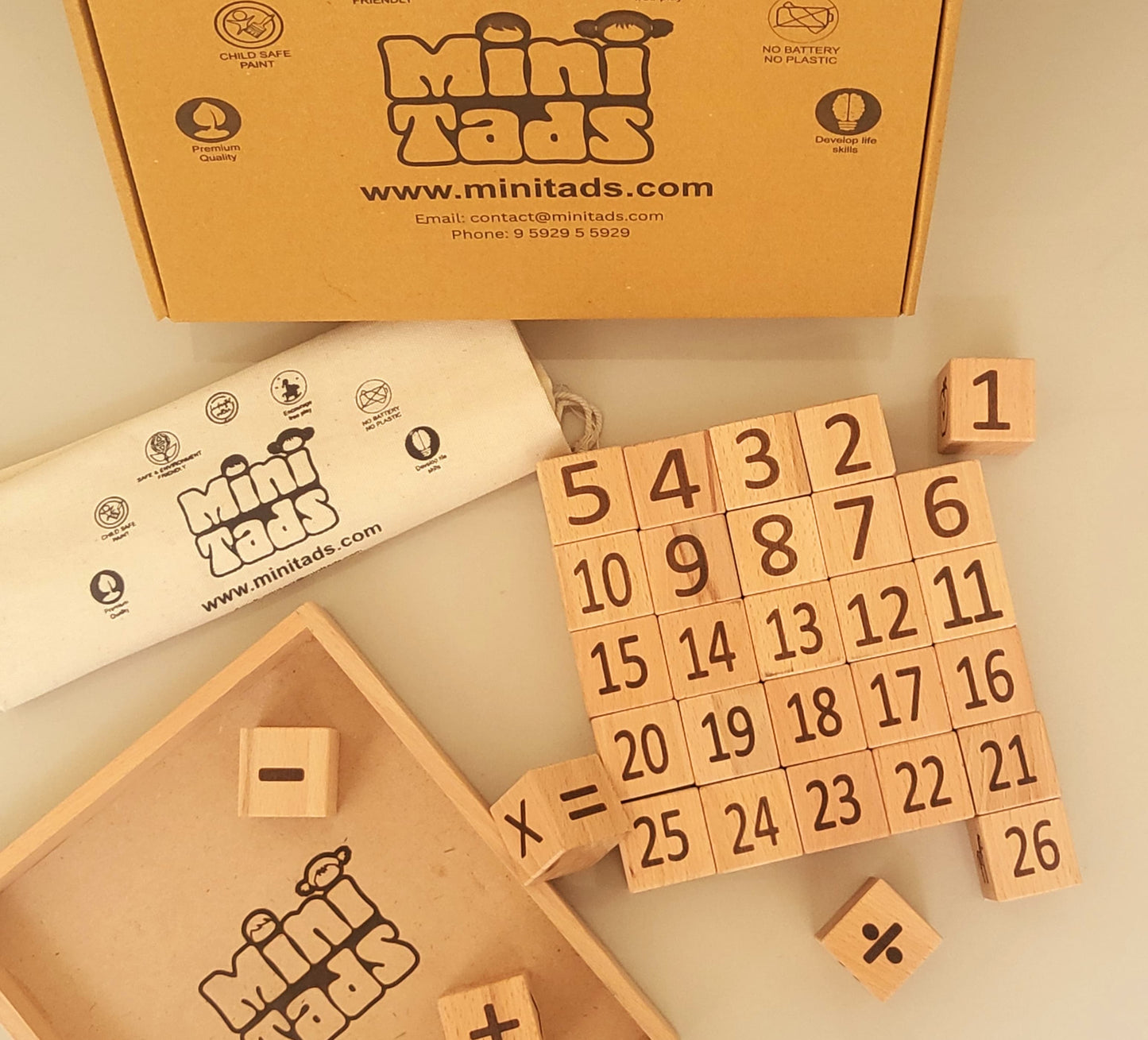 Wooden Learning Blocks – 30 Piece Toy with Tray