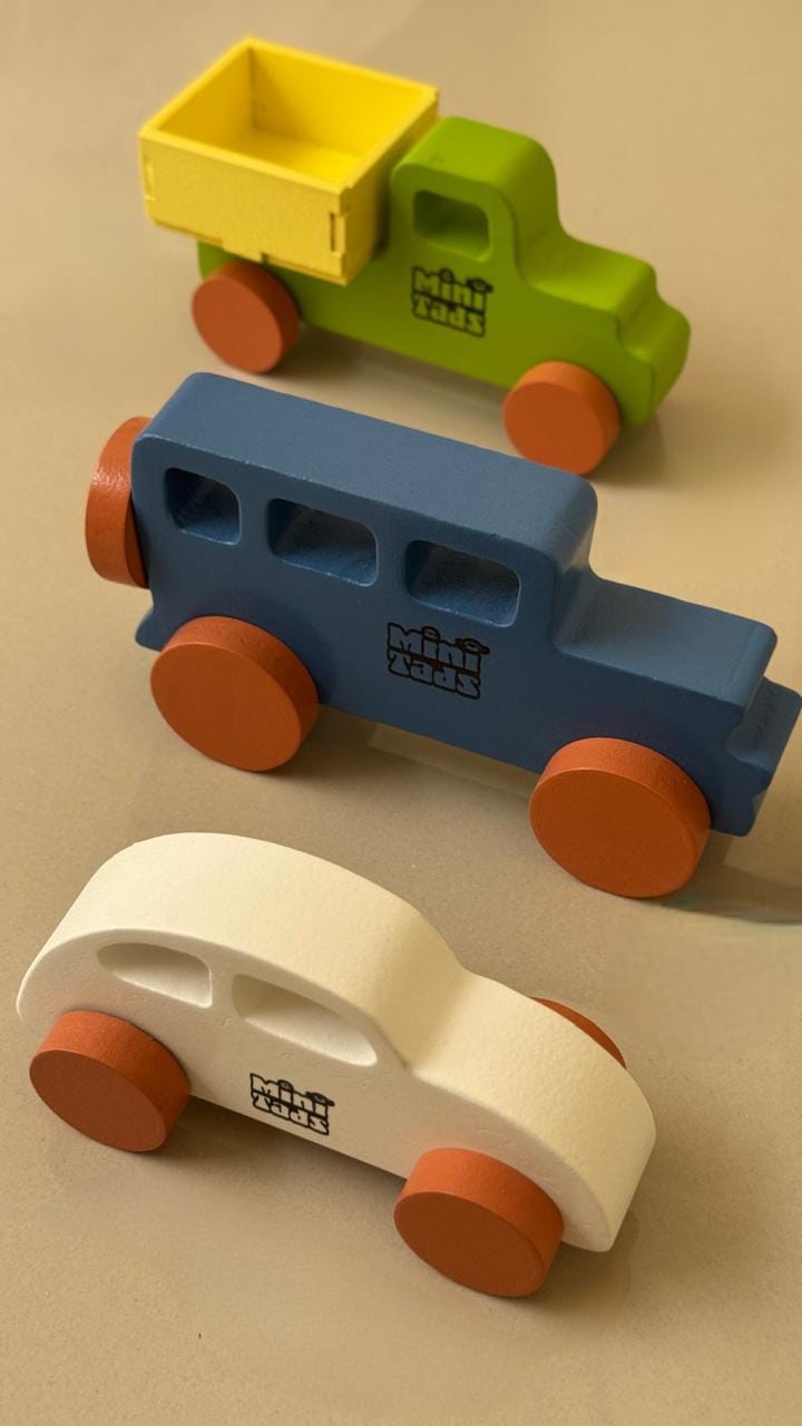 MiniTads Wooden Vehicles Set – Eco-Friendly Toys for Motor Skills & Imaginative Play