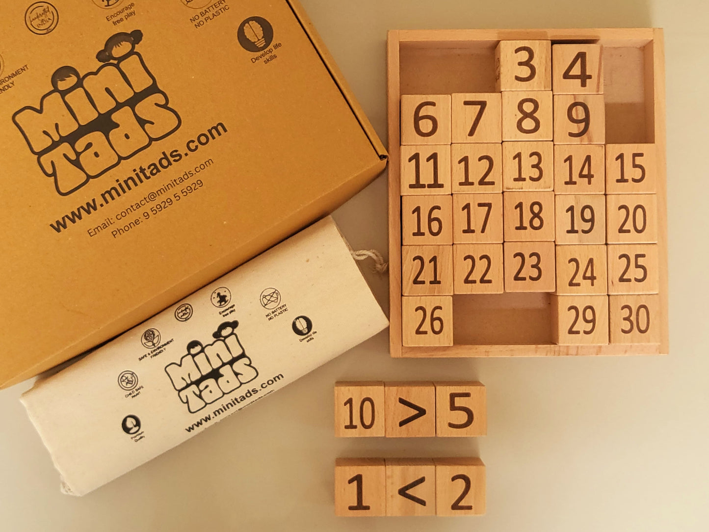 Wooden Learning Blocks – 30 Piece Toy with Tray