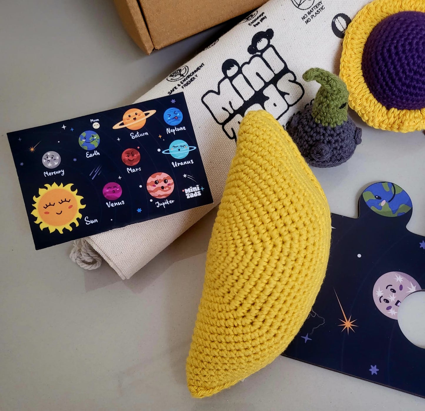MiniTads Handmade Astronaut Crochet Toys ➕️ MiniTads Planet roller coasters ➕️ MiniTads Solar system Puzzle with flash card ..Space Adventure for Little Dreamers! – Wooden and Crochet Solar System Playset...