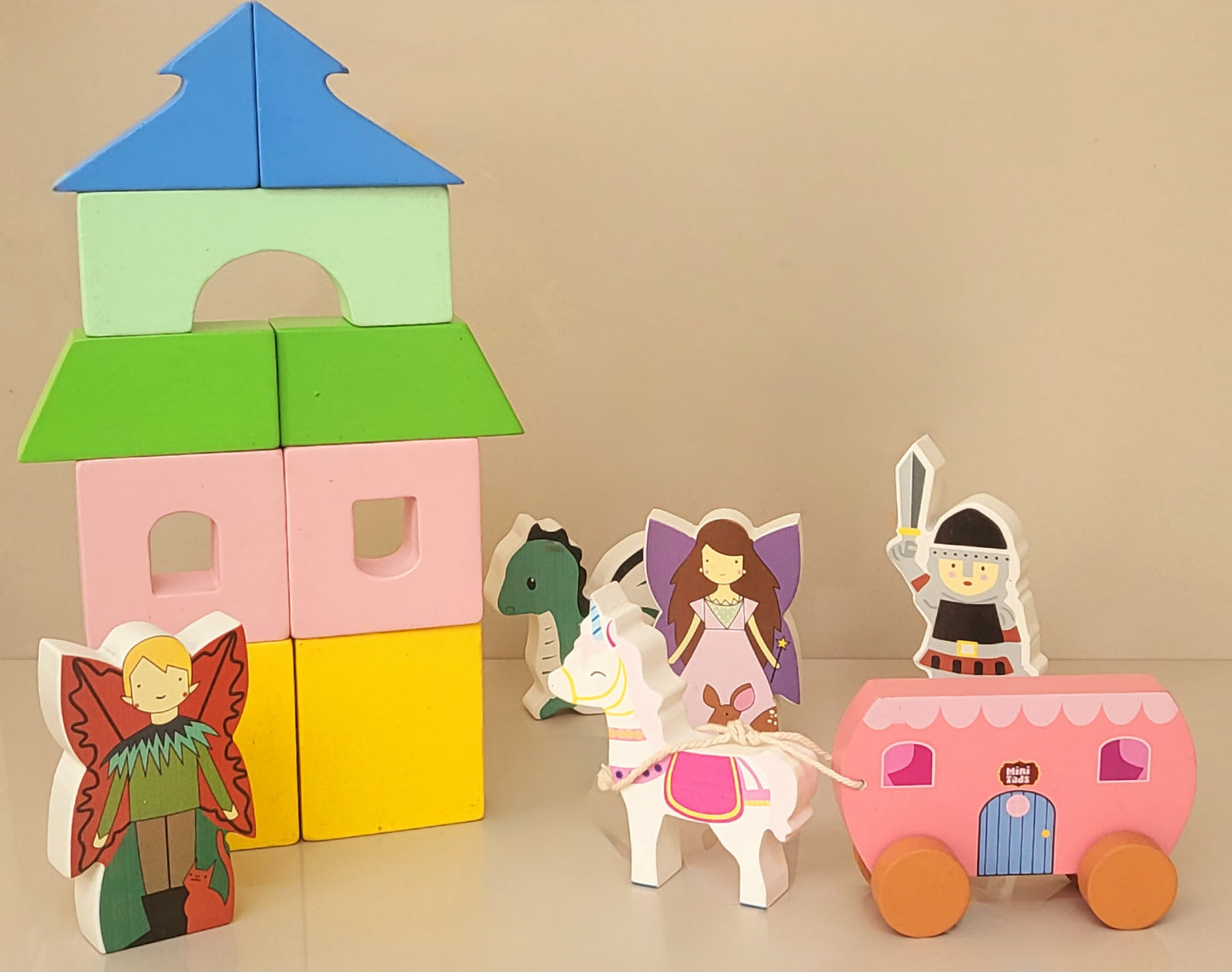 MiniTads Enchanted Castle – Wooden Fantasy Building Set ( 29 Pieces of Big Size )