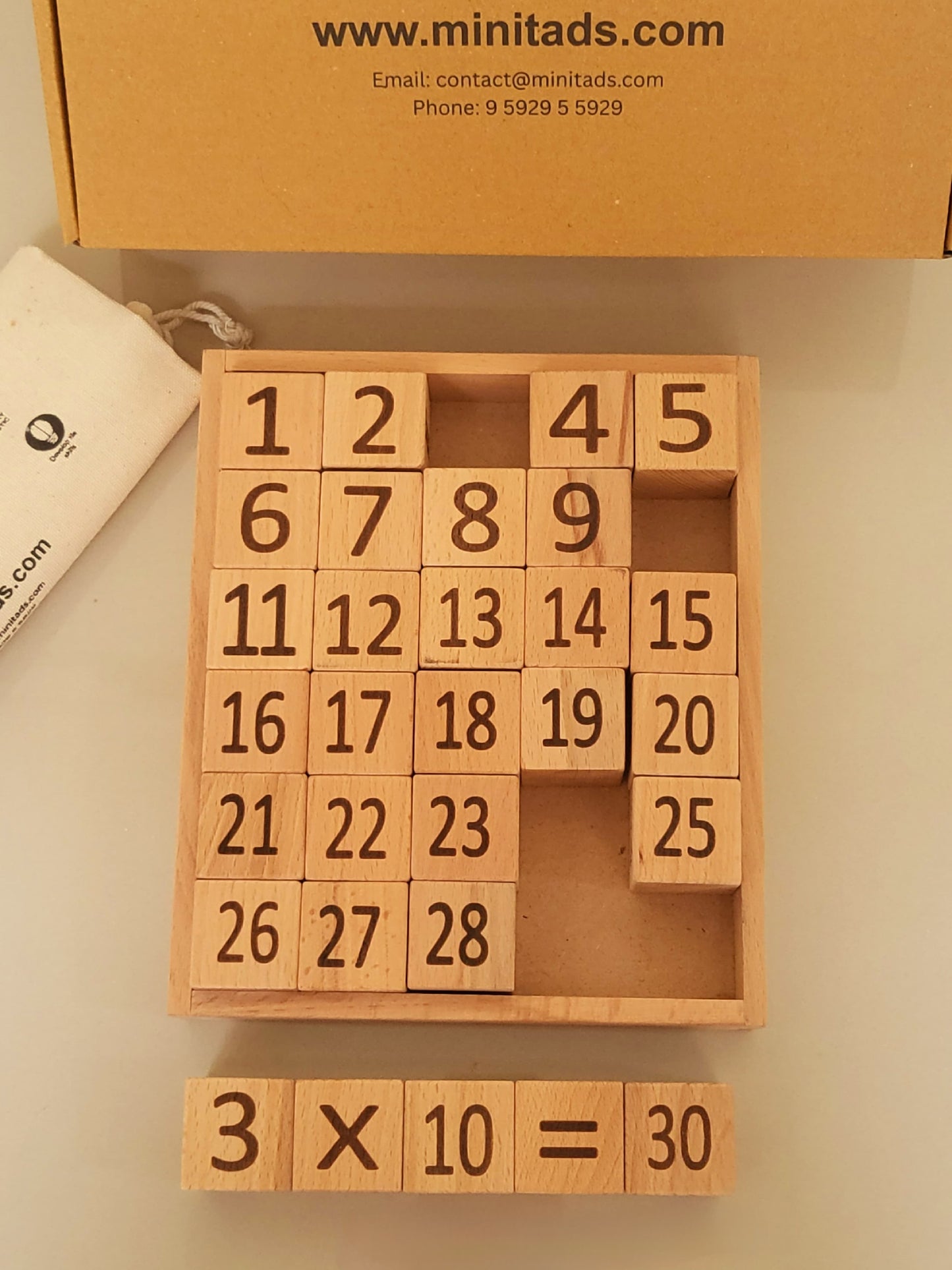 Wooden Learning Blocks – 30 Piece Toy with Tray