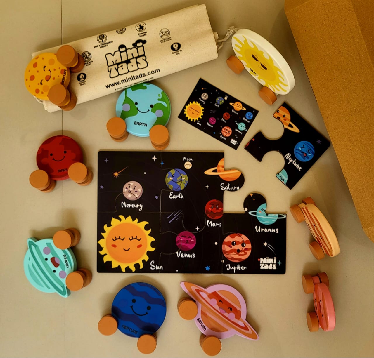 MiniTads Handmade Astronaut Crochet Toys ➕️ MiniTads Planet roller coasters ➕️ MiniTads Solar system Puzzle with flash card ..Space Adventure for Little Dreamers! – Wooden and Crochet Solar System Playset...