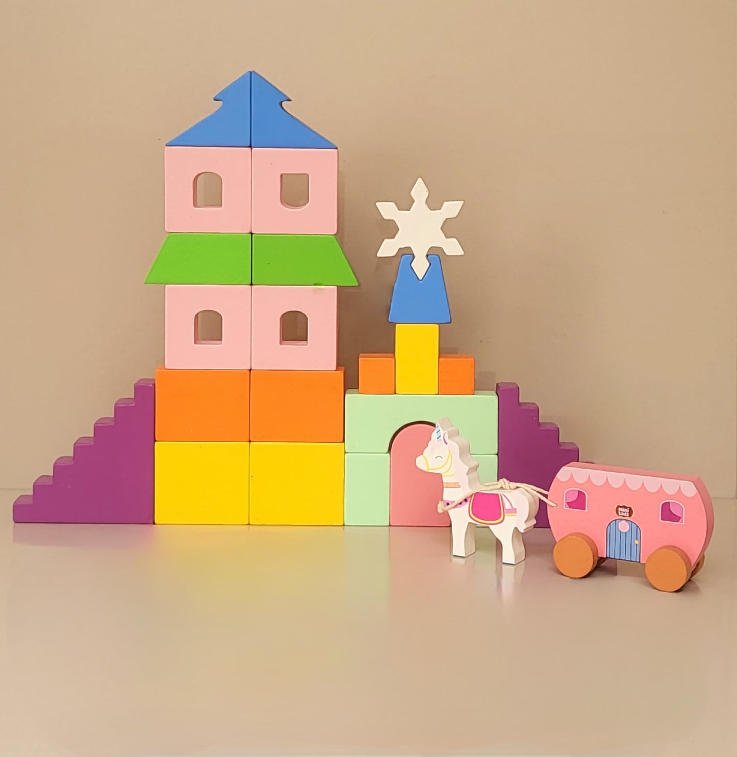 MiniTads Enchanted Castle – Wooden Fantasy Building Set ( 29 Pieces of Big Size )