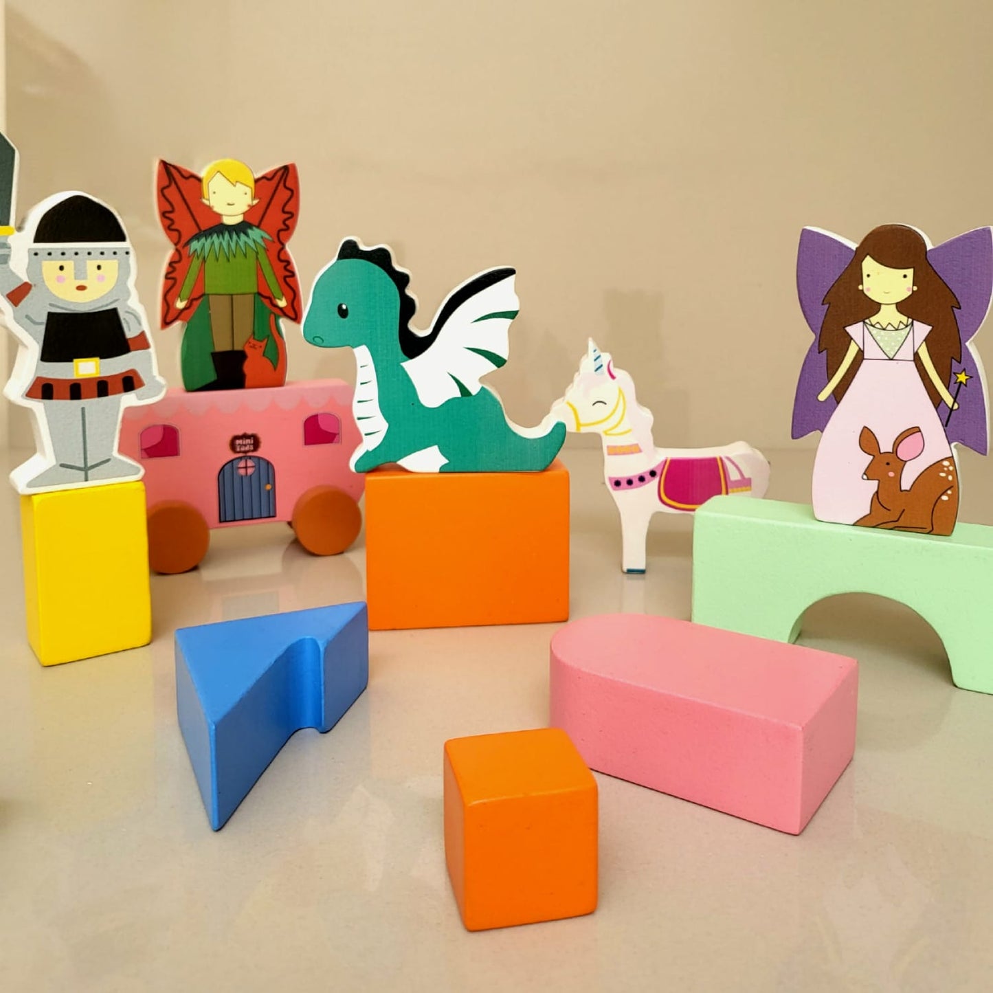 MiniTads Enchanted Castle – Wooden Fantasy Building Set ( 29 Pieces of Big Size )