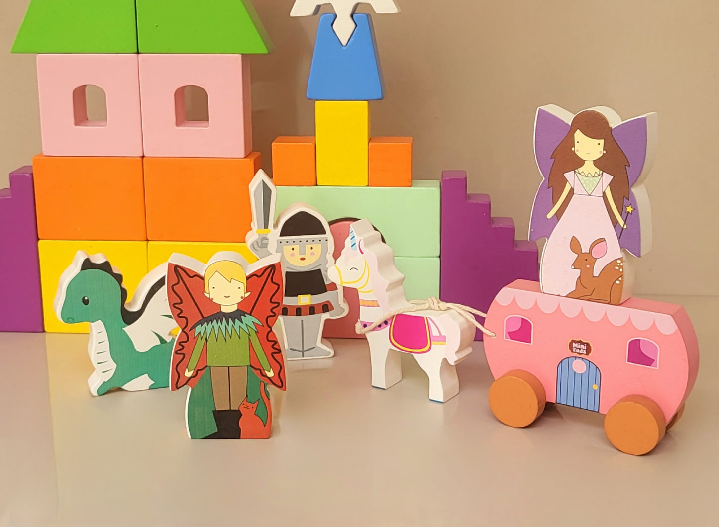 MiniTads Enchanted Castle – Wooden Fantasy Building Set ( 29 Pieces of Big Size )