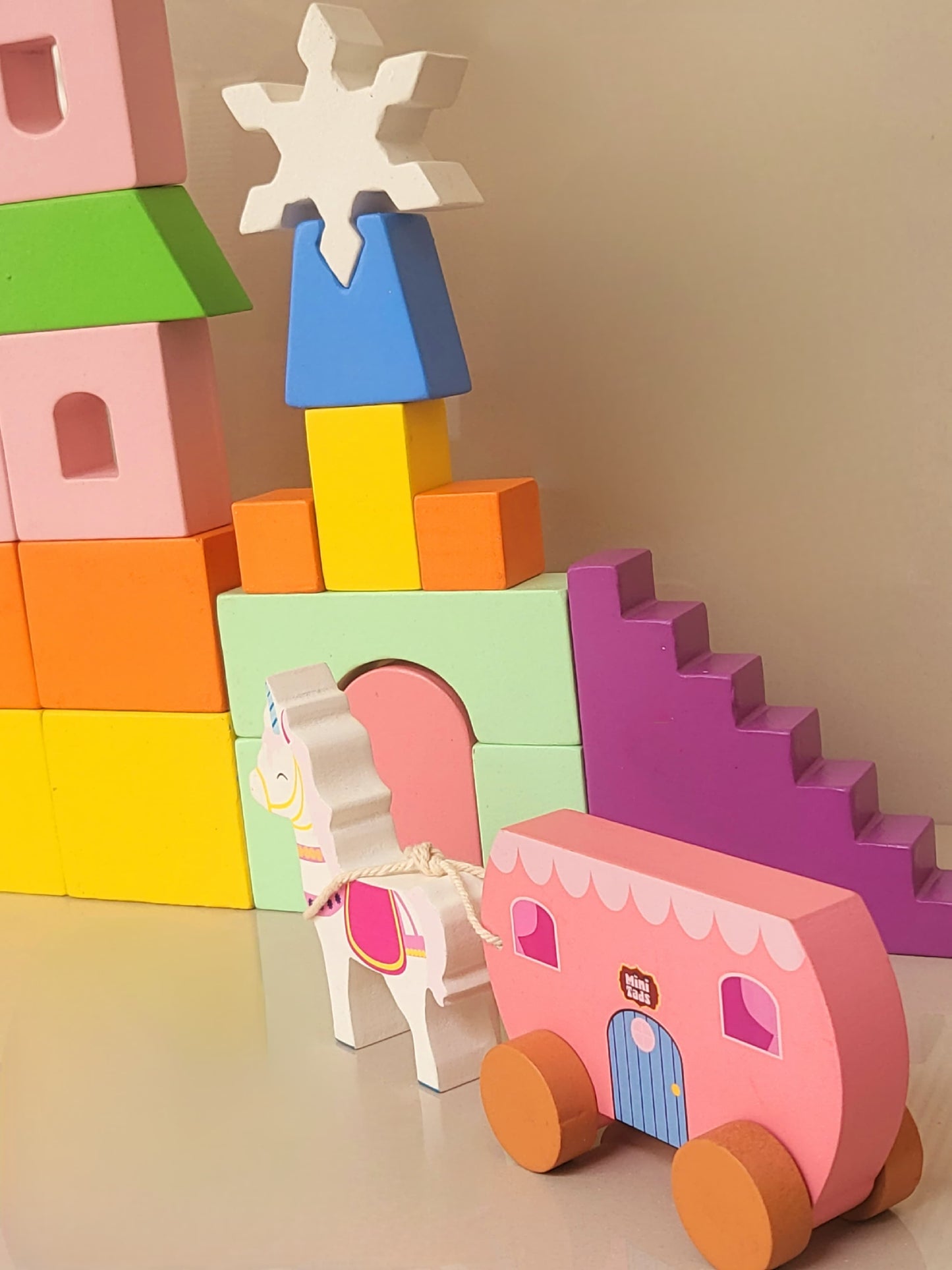 MiniTads Enchanted Castle – Wooden Fantasy Building Set ( 29 Pieces of Big Size )