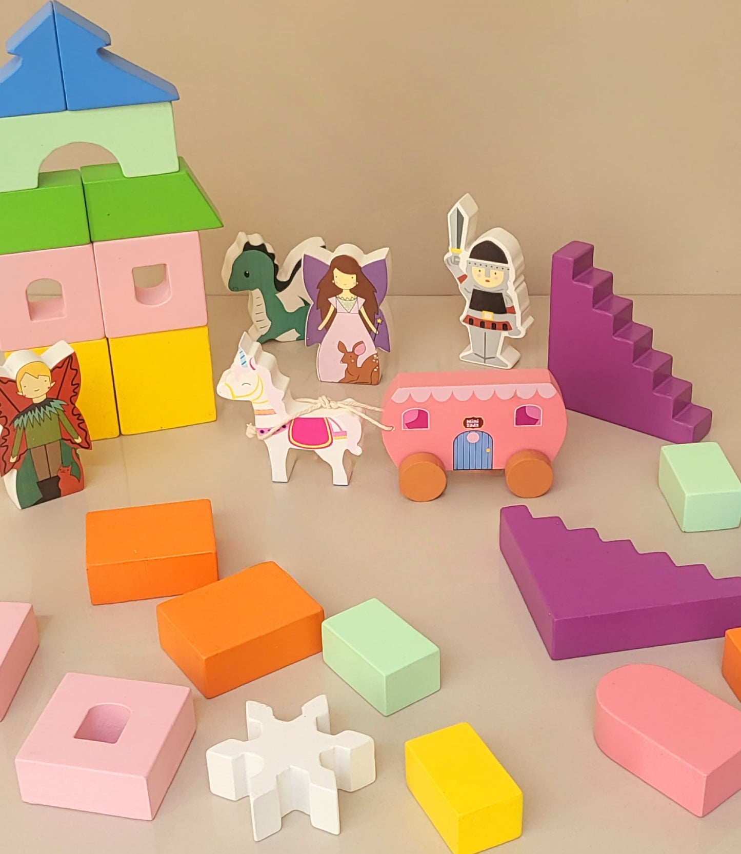 MiniTads Enchanted Castle – Wooden Fantasy Building Set ( 29 Pieces of Big Size )