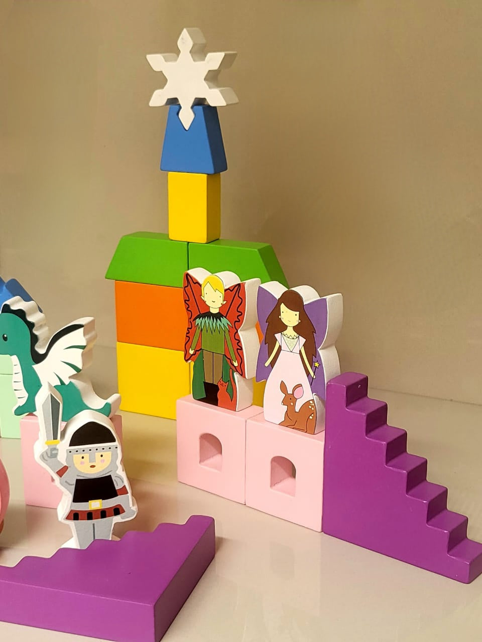 MiniTads Enchanted Castle – Wooden Fantasy Building Set ( 29 Pieces of Big Size )