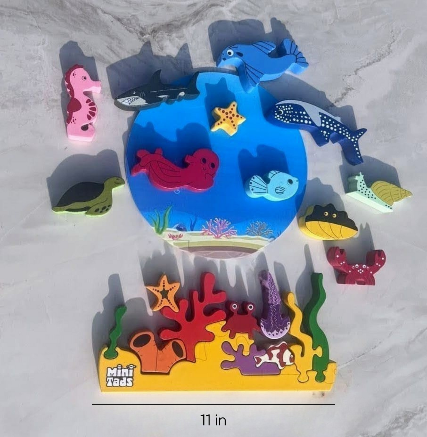 MiniTads Ocean Wonders – Wooden Coral Reef & Sea Life Playset ( 23 Peice of Sea Creatures )