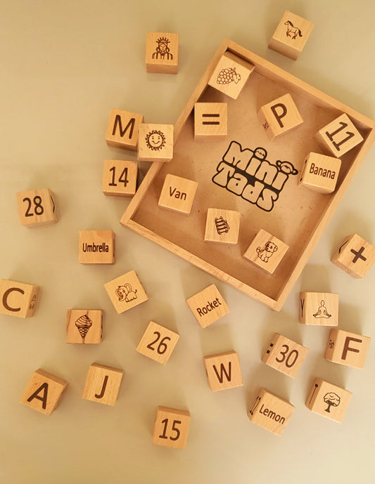 Wooden Learning Blocks – 30 Piece Toy with Tray