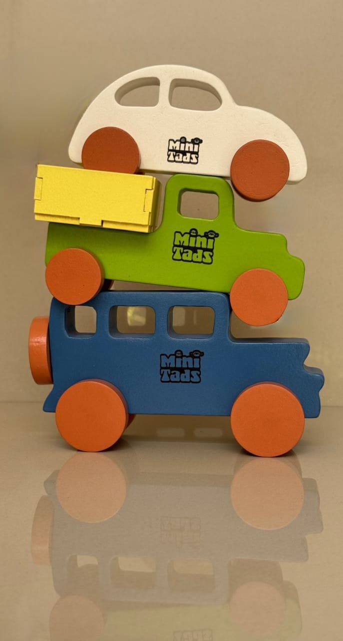 MiniTads Build & Play Wooden Road Track and Road Bridge + including Mini Tads Wooden Vehicles Set – Eco-Friendly Toys for Motor Skills & Imaginative Play