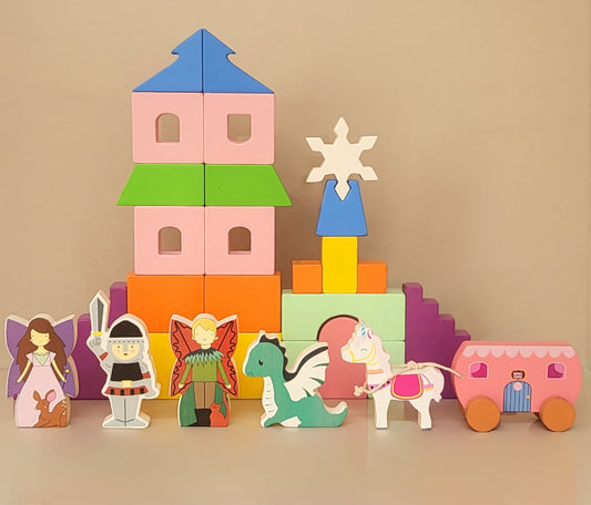 MiniTads Enchanted Castle – Wooden Fantasy Building Set ( 29 Pieces of Big Size )